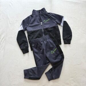 Nike Tracksuit Set Toddler 2T Black Gray Full Zip Jacket Joggers Activewear